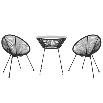 Set da Pranzo per Giardino 3 pz in Rattan PVC Nero