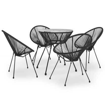 Set da Pranzo per Giardino 5 pz in Rattan PVC Nero