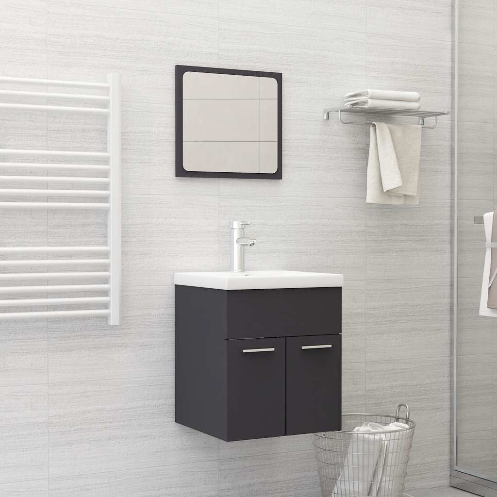 Set Mobili da Bagno 2 pz Grigio in Legno Multistrato