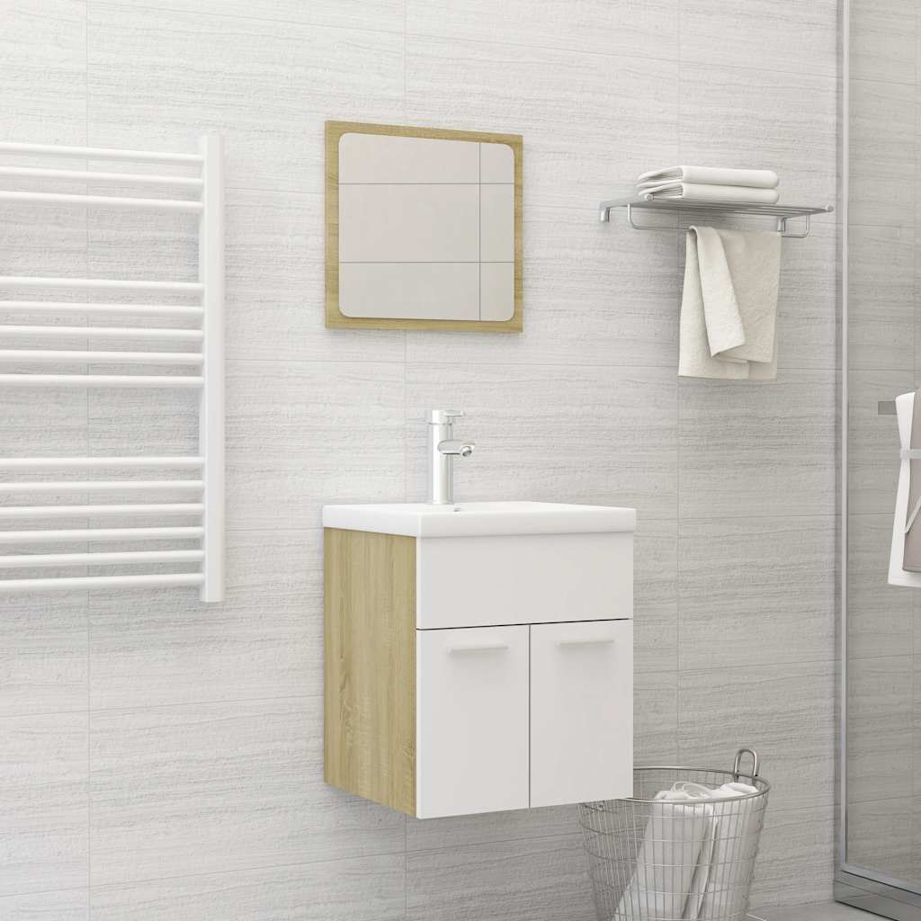 Set Mobili da Bagno 2 pz Bianco e Sonoma in Legno Multistrato