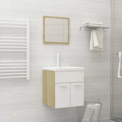 Set Mobili da Bagno 2 pz Bianco e Sonoma in Legno Multistrato