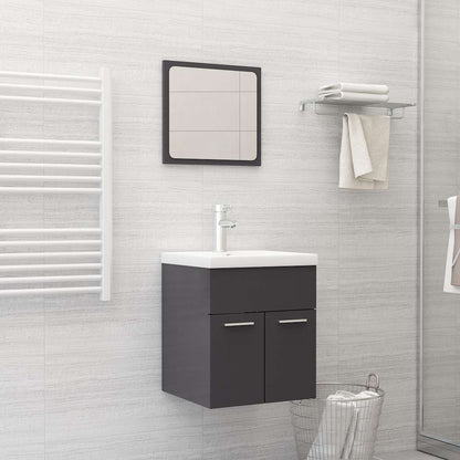 Set Mobili da Bagno 2 pz Grigio Lucido in Legno Multistrato