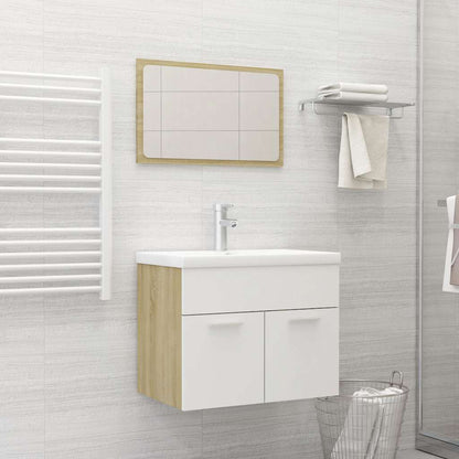 Set Mobili da Bagno 2 pz Bianco e Sonoma in Legno Multistrato