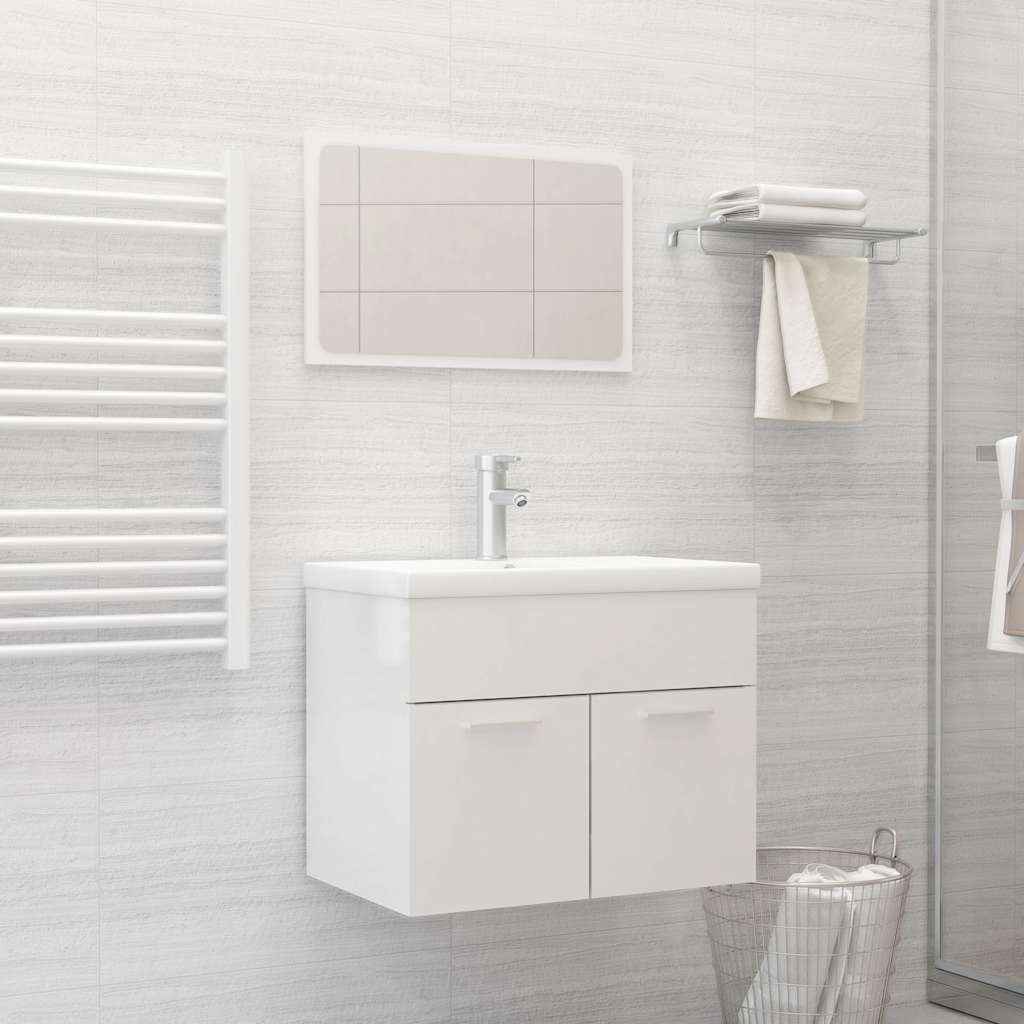 Set Mobili da Bagno 2 pz Bianco Lucido in Legno Multistrato