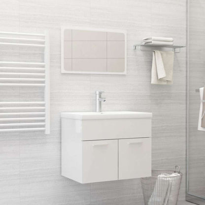 Set Mobili da Bagno 2 pz Bianco Lucido in Legno Multistrato