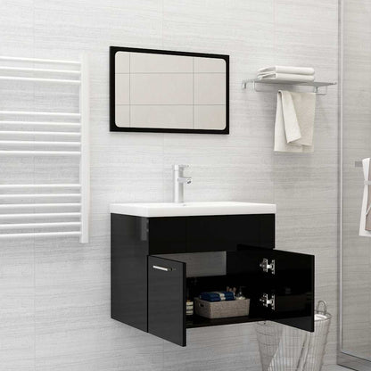 Set Mobili da Bagno 2 pz Nero Lucido in Legno Multistrato