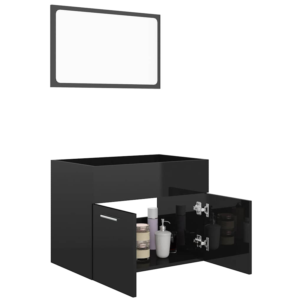 Set Mobili da Bagno 2 pz Nero Lucido in Legno Multistrato