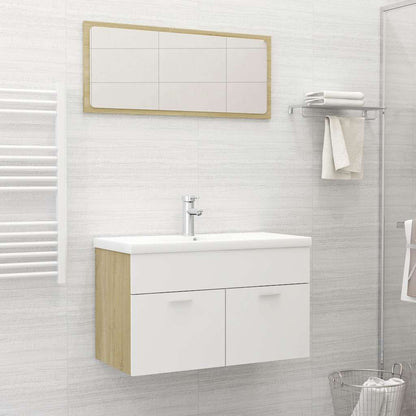 Set Mobili da Bagno 2 pz Bianco e Sonoma in Legno Multistrato