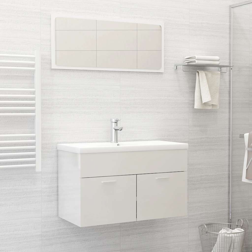 Set Mobili da Bagno 2 pz Bianco Lucido in Legno Multistrato