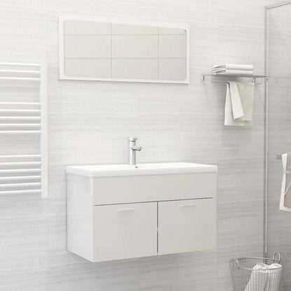 Set Mobili da Bagno 2 pz Bianco Lucido in Legno Multistrato