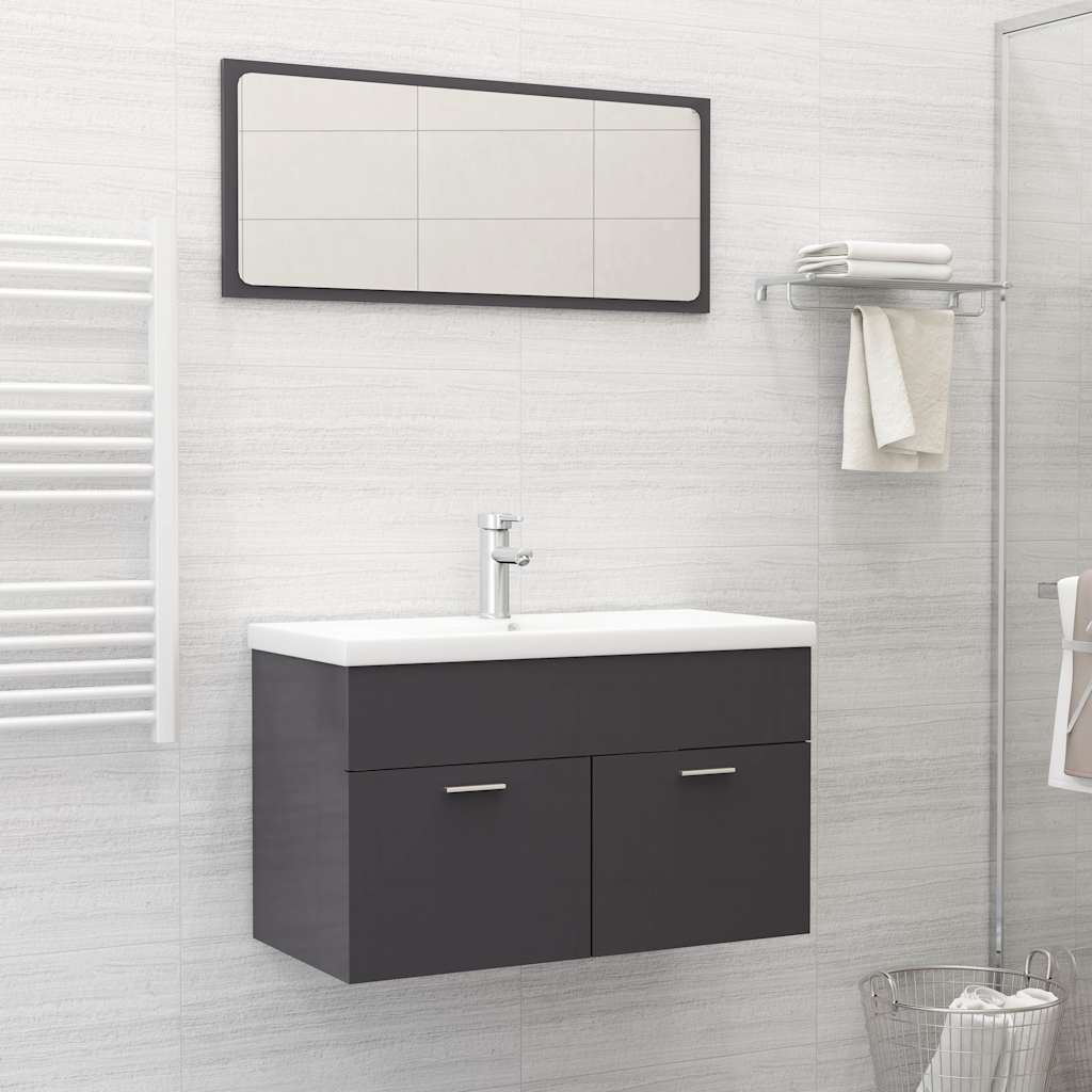 Set Mobili da Bagno 2 pz Grigio Lucido in Legno Multistrato