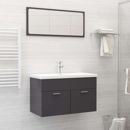 Set Mobili da Bagno 2 pz Grigio Lucido in Legno Multistrato