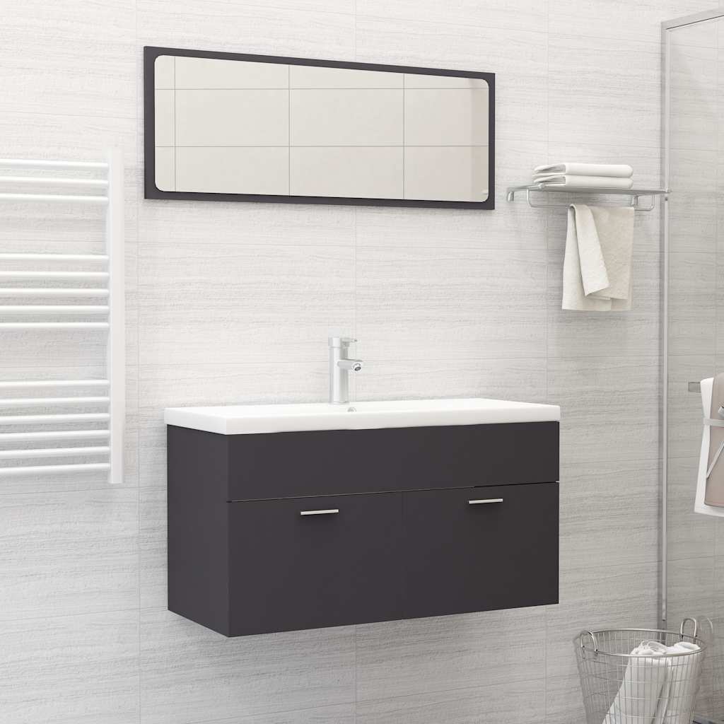 Set Mobili da Bagno 2 pz Grigio in Legno Multistrato