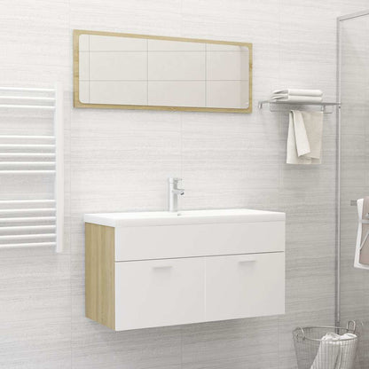 Set Mobili da Bagno 2 pz Bianco e Sonoma in Legno Multistrato