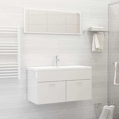 Set Mobili da Bagno 2 pz Bianco Lucido in Legno Multistrato