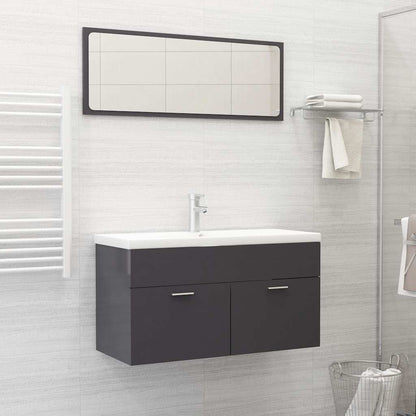 Set Mobili da Bagno 2 pz Grigio Lucido in Legno Multistrato