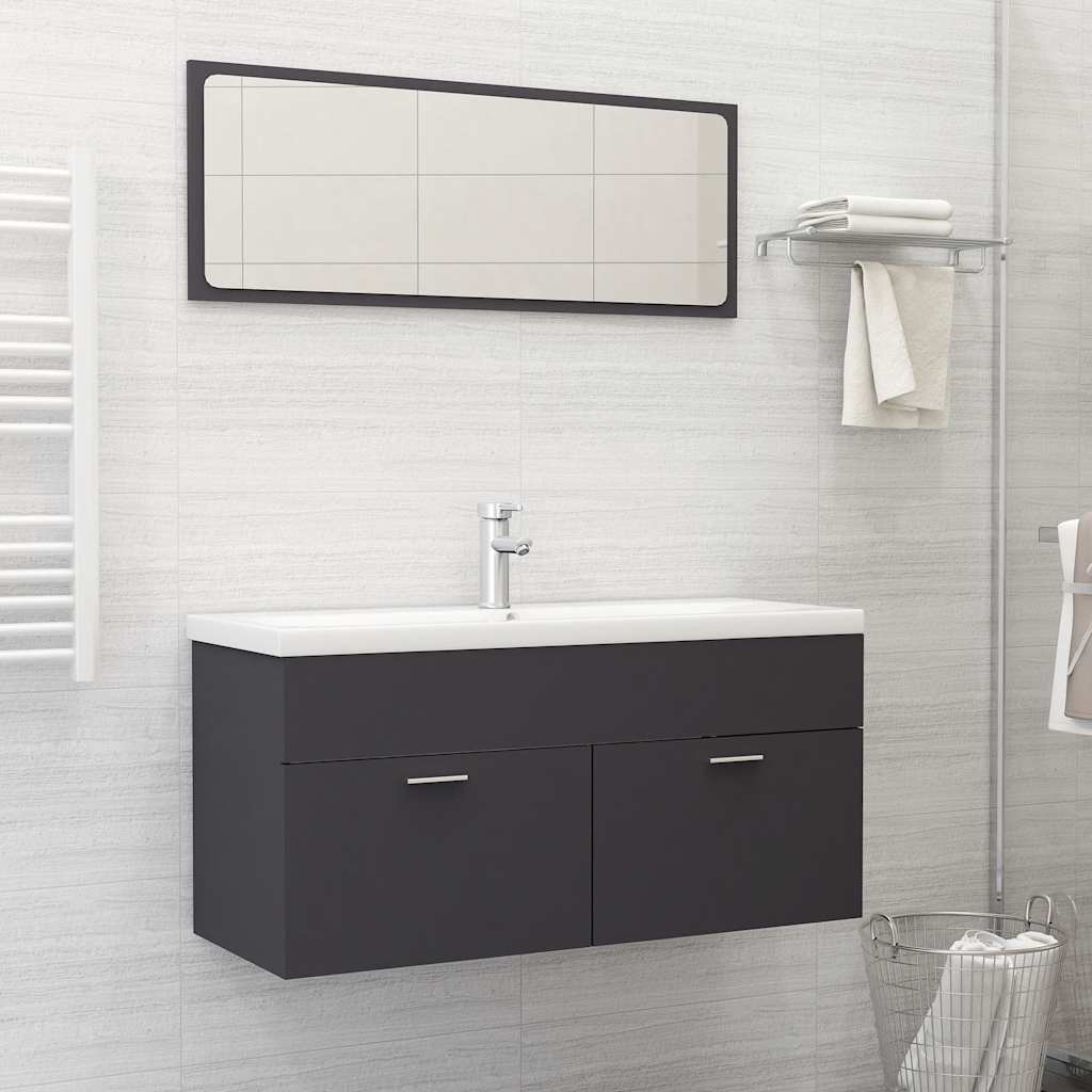 Set Mobili da Bagno 2 pz Grigio in Legno Multistrato