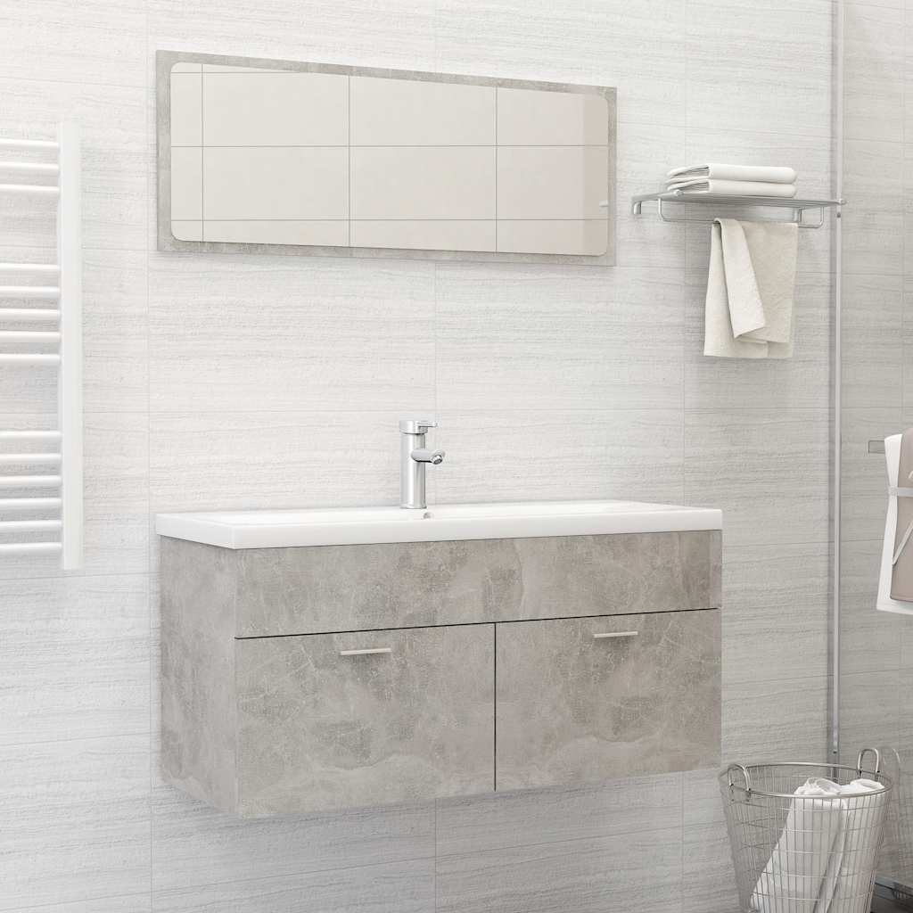 Set Mobili da Bagno 2 pz Grigio Cemento in Legno Multistrato