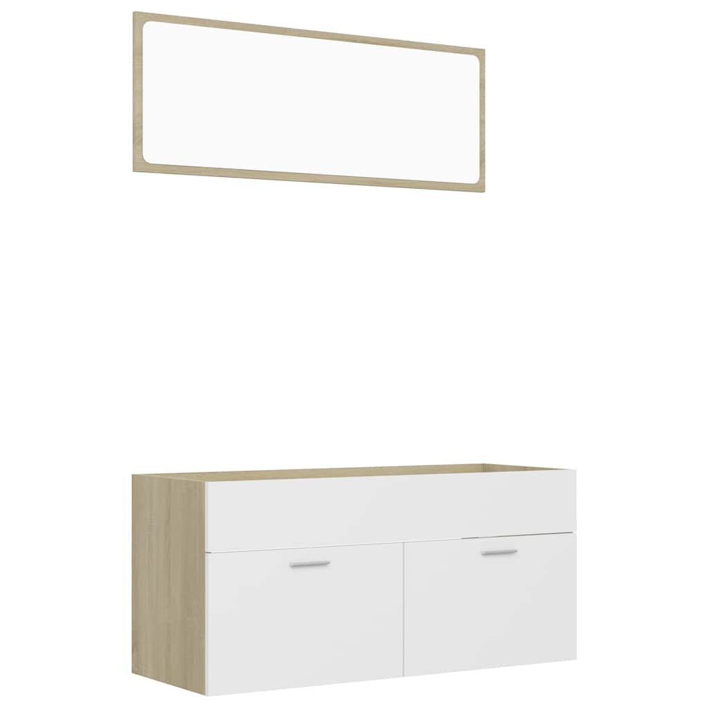 Set Mobili Bagno 2pz Bianco e Rovere Sonoma Legno Multistrato
