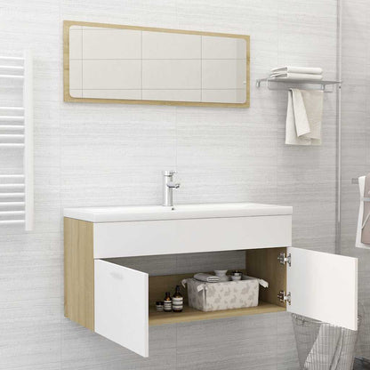 Set Mobili Bagno 2pz Bianco e Rovere Sonoma Legno Multistrato