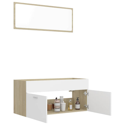Set Mobili Bagno 2pz Bianco e Rovere Sonoma Legno Multistrato