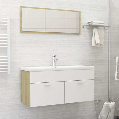 Set Mobili Bagno 2pz Bianco e Rovere Sonoma Legno Multistrato
