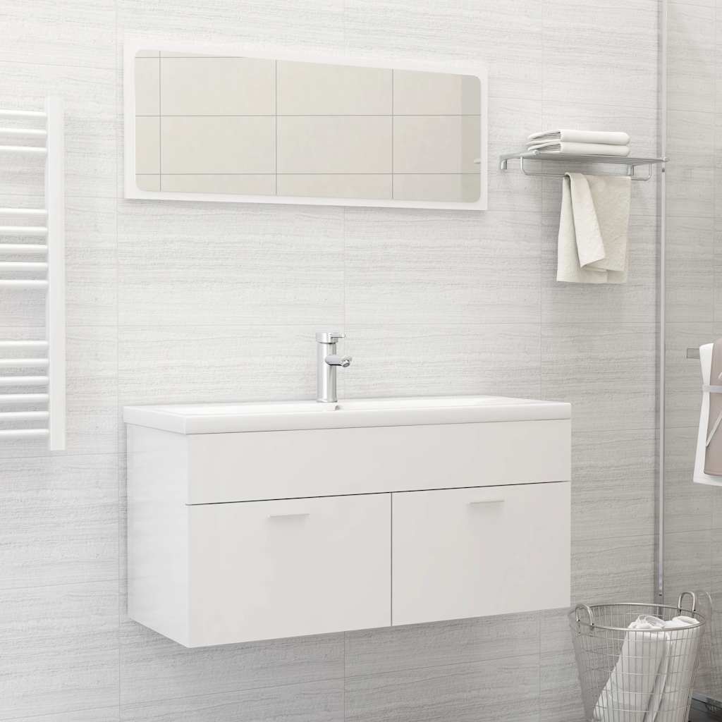Set Mobili da Bagno 2 pz Bianco Lucido in Legno Multistrato