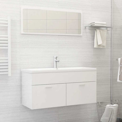 Set Mobili da Bagno 2 pz Bianco Lucido in Legno Multistrato