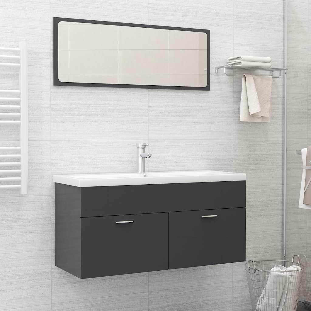 Set Mobili da Bagno 2 pz Grigio Lucido in Legno Multistrato