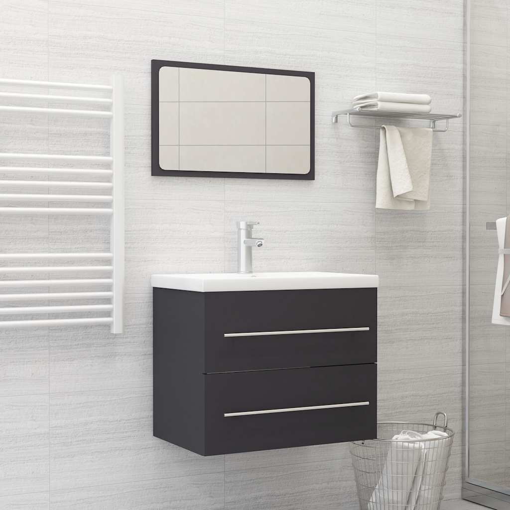 Set Mobili da Bagno 2 pz Grigio in Truciolato