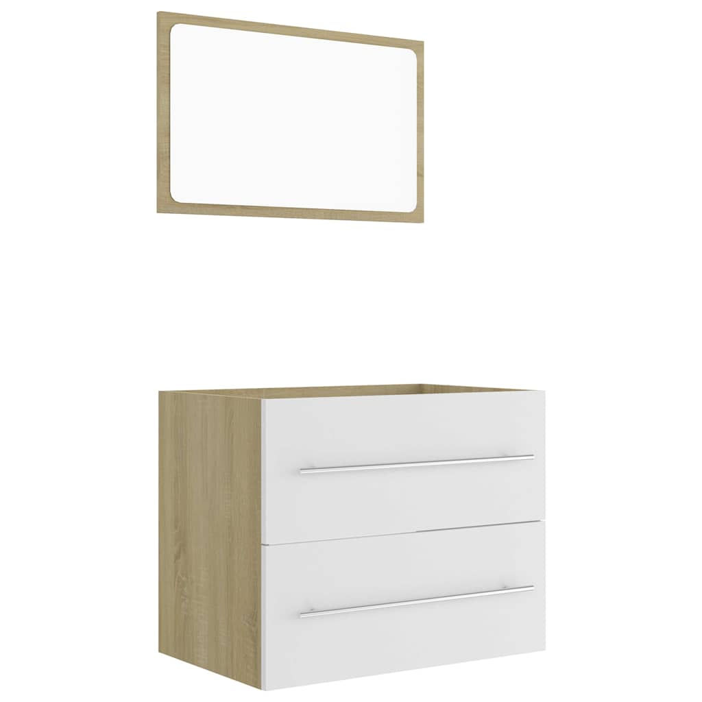 Set Mobili da Bagno 2 pz Bianco e Rovere Sonoma in Truciolato
