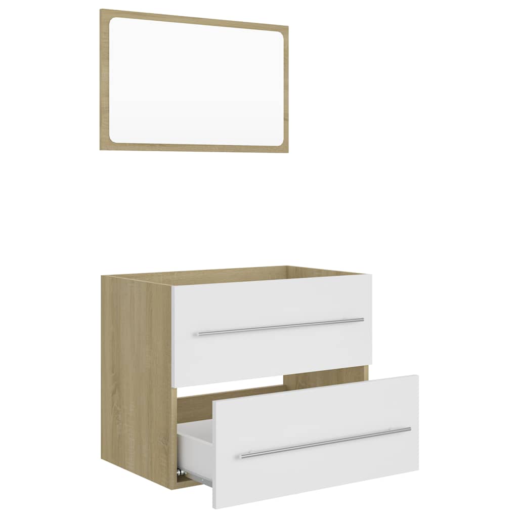 Set Mobili da Bagno 2 pz Bianco e Rovere Sonoma in Truciolato