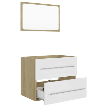 Set Mobili da Bagno 2 pz Bianco e Rovere Sonoma in Truciolato