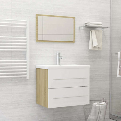 Set Mobili da Bagno 2 pz Bianco e Rovere Sonoma in Truciolato