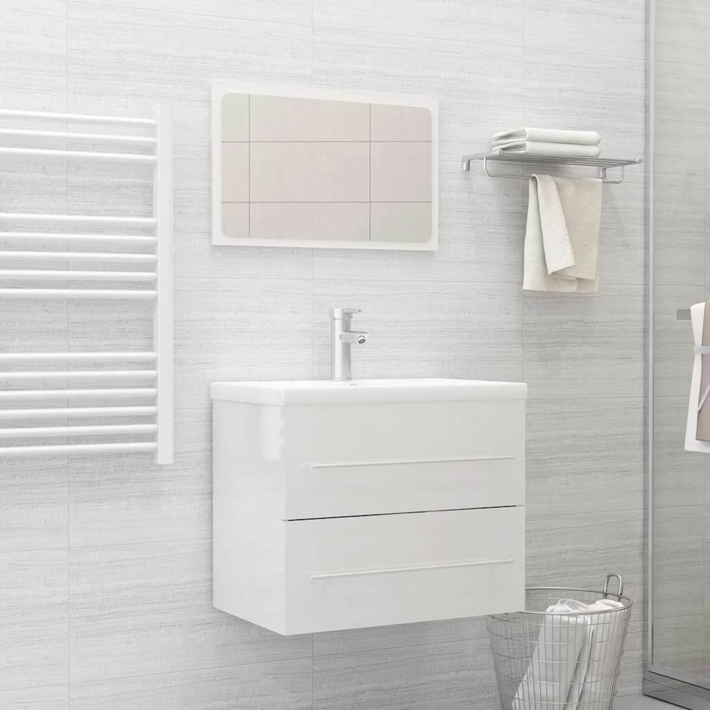 Set Mobili da Bagno 2 pz Bianco Lucido in Truciolato