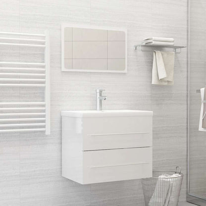 Set Mobili da Bagno 2 pz Bianco Lucido in Truciolato
