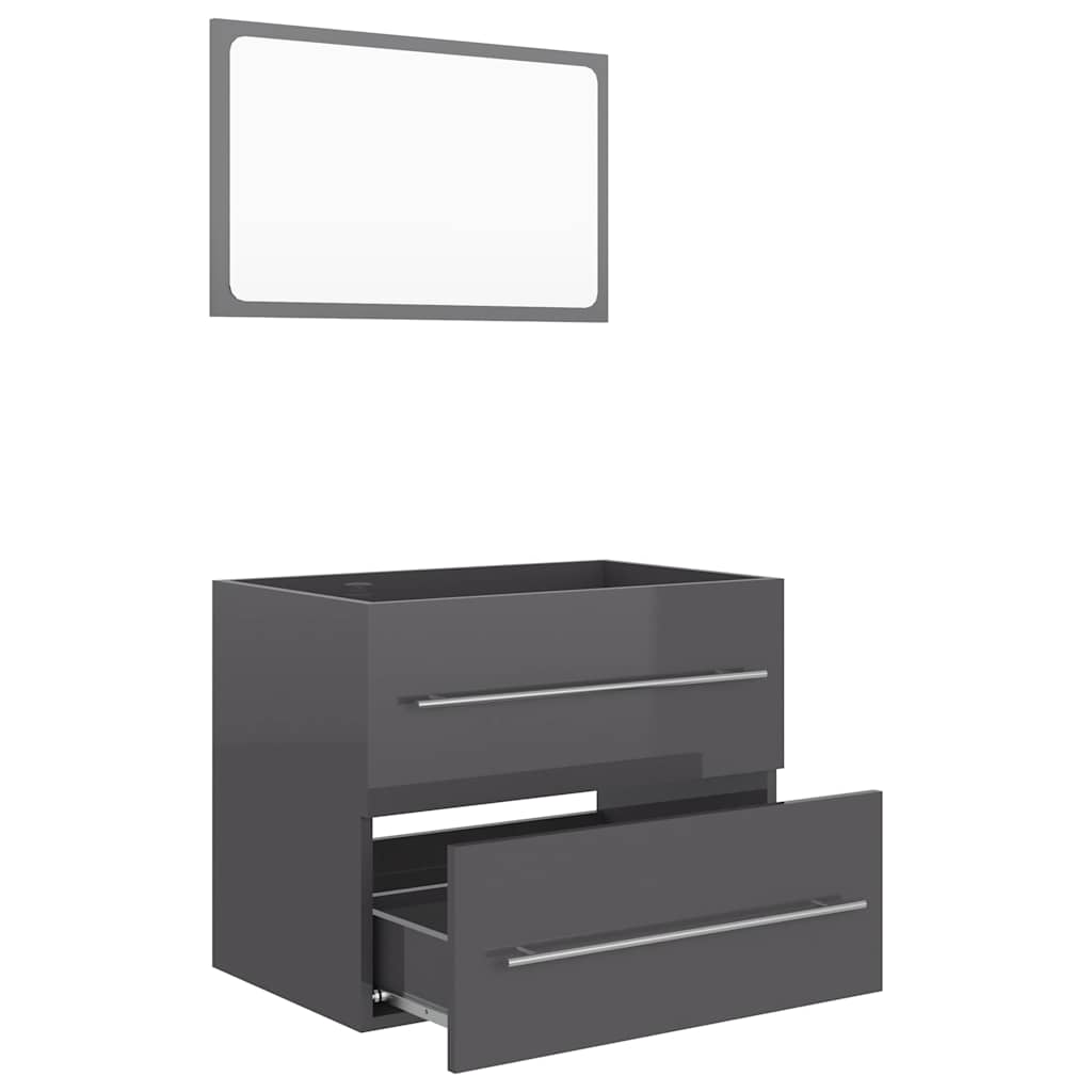 Set Mobili da Bagno 2 pz Grigio Lucido in Truciolato