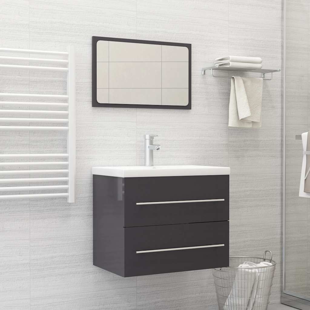 Set Mobili da Bagno 2 pz Grigio Lucido in Truciolato