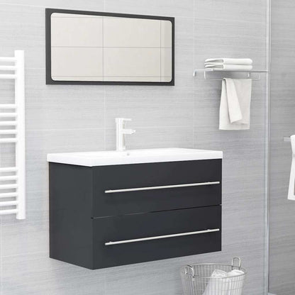 Set Mobili da Bagno 2 pz Grigio in Legno Multistrato