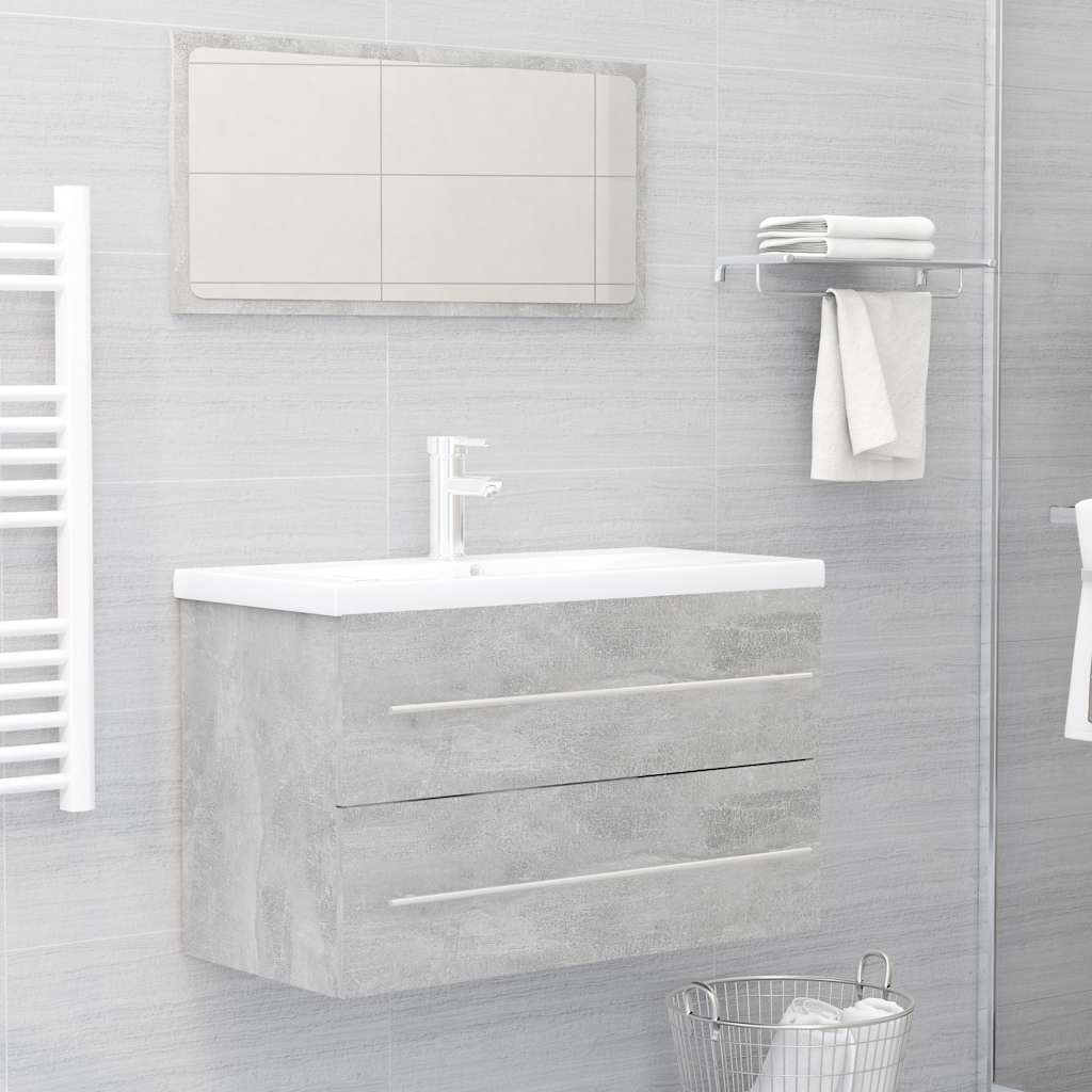 Set Mobili da Bagno 2 pz Grigio Cemento in Legno Multistrato