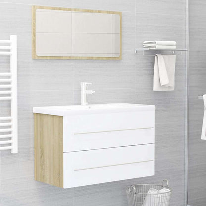 Set Mobili Bagno 2 pz Bianco e Rovere Sonoma Legno Multistrato