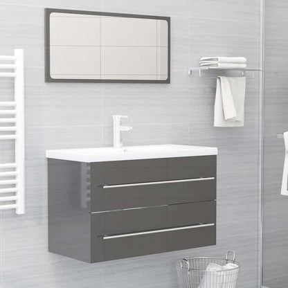 Set Mobili da Bagno 2 pz Grigio Lucido in Legno Multistrato