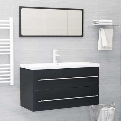 Set Mobili da Bagno 2 pz Grigio in Legno Multistrato