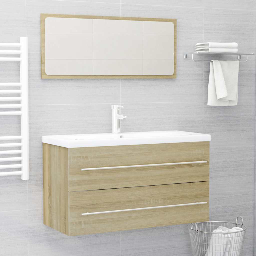 Set Mobili da Bagno 2 pz Rovere Sonoma in Legno Multistrato