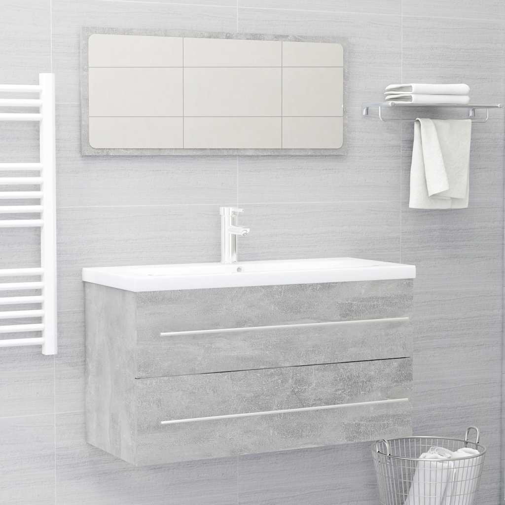Set Mobili da Bagno 2 pz Grigio Cemento in Legno Multistrato