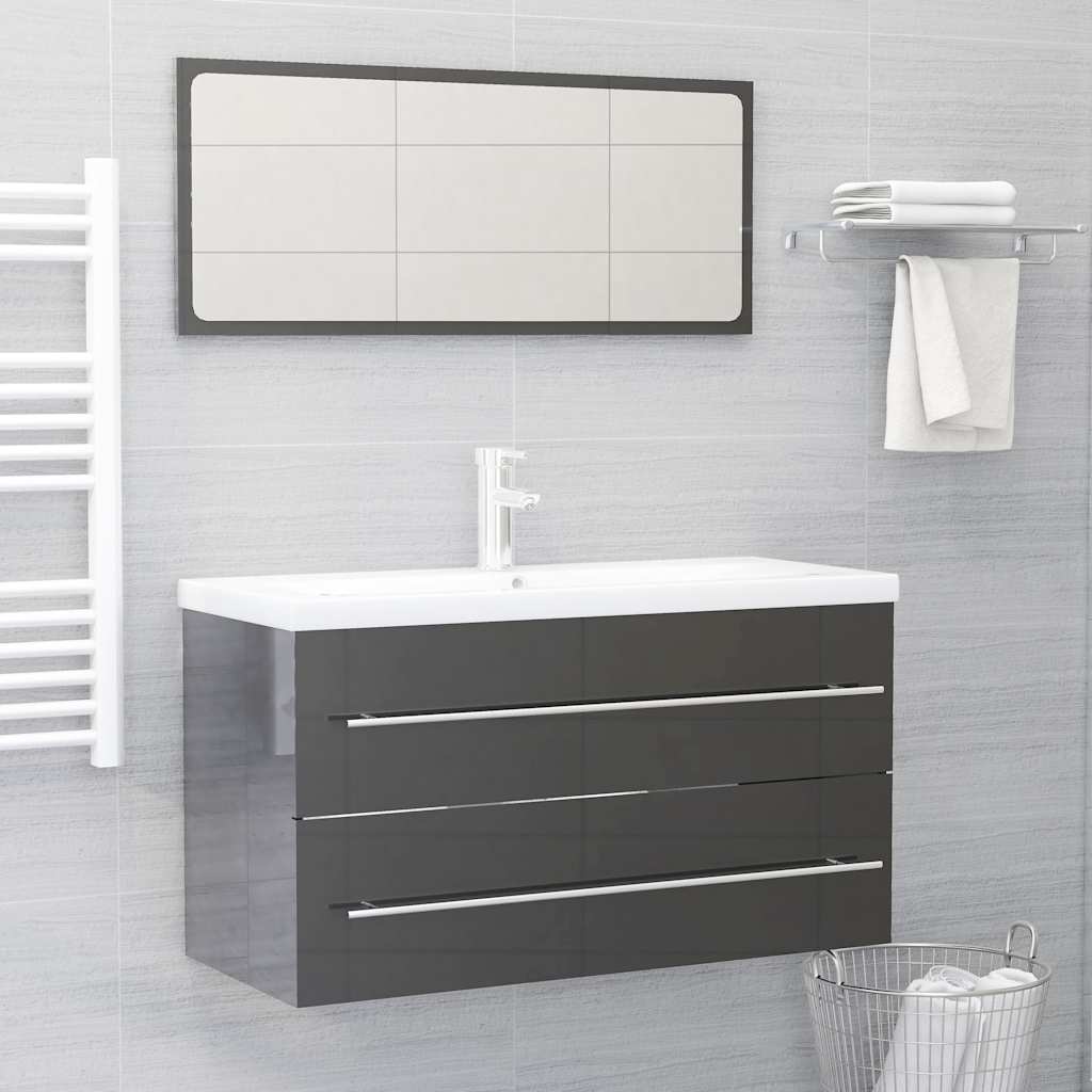 Set Mobili da Bagno 2 pz Grigio Lucido in Legno Multistrato