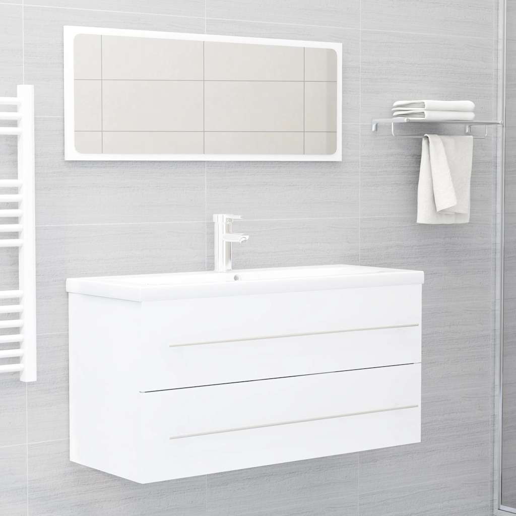 Set Mobili da Bagno 2 pz Bianco in Legno Multistrato