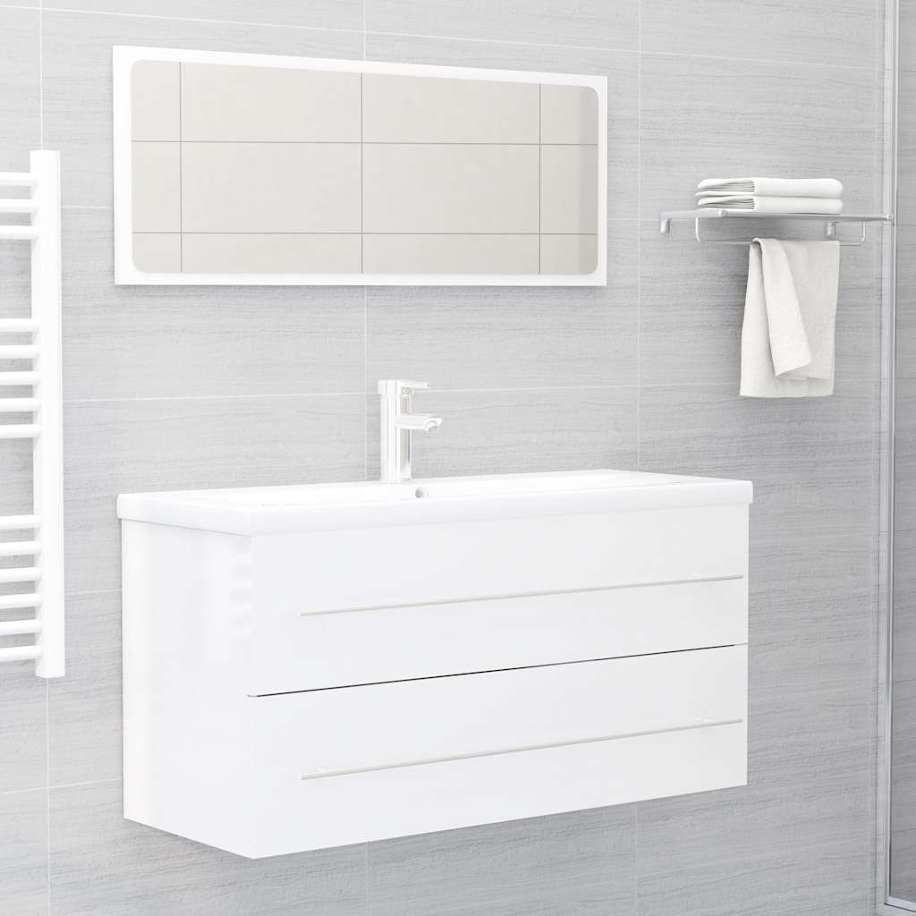 Set Mobili da Bagno 2 pz Bianco Lucido in Legno Multistrato