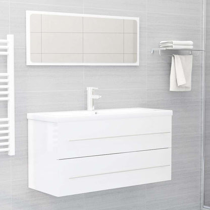 Set Mobili da Bagno 2 pz Bianco Lucido in Legno Multistrato