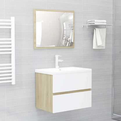 Set Mobili Bagno 2 pz Bianco e Rovere Sonoma Legno Multistrato